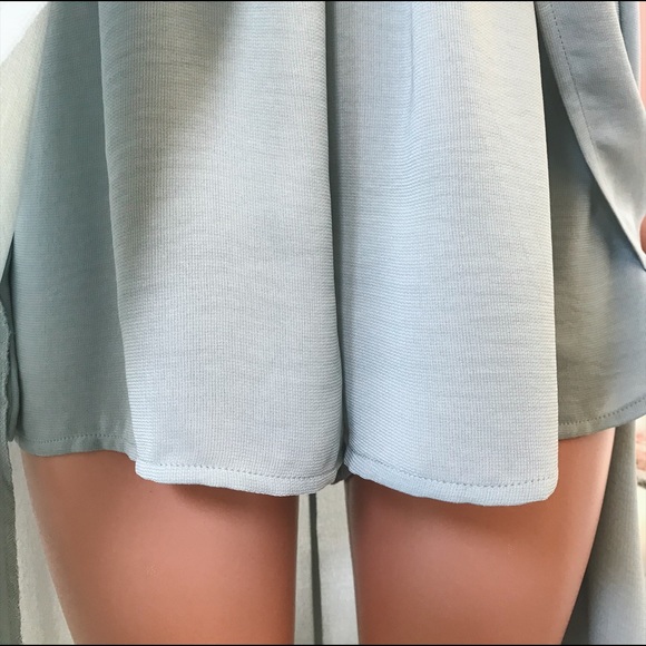 Dusty Blue Plunge Romper Maxi Cocktail Dress - Picture 8 of 9